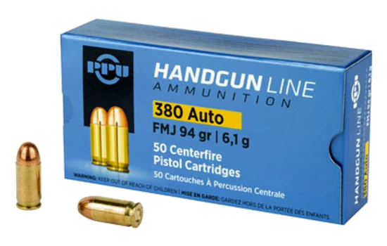 PPU - Centerfire Handgun — 94 Grains · Full Metal Jacket · 50
