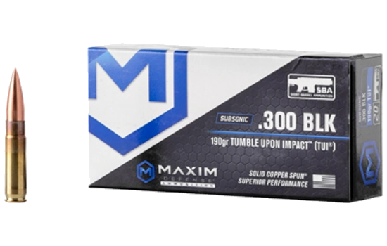 Maxim Defense Industries - SBA Short Barrel Ammunition — 300 AAC Blackout · 190 Grains · Copper · 20
